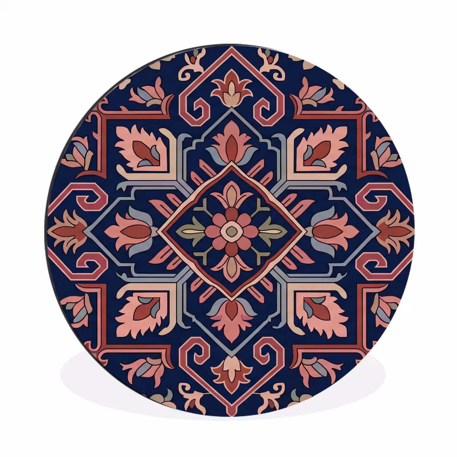 Alu-Dibond-Bild Rund - Muster – Orientalisch – Blumig – Blau – Klassisch — 1