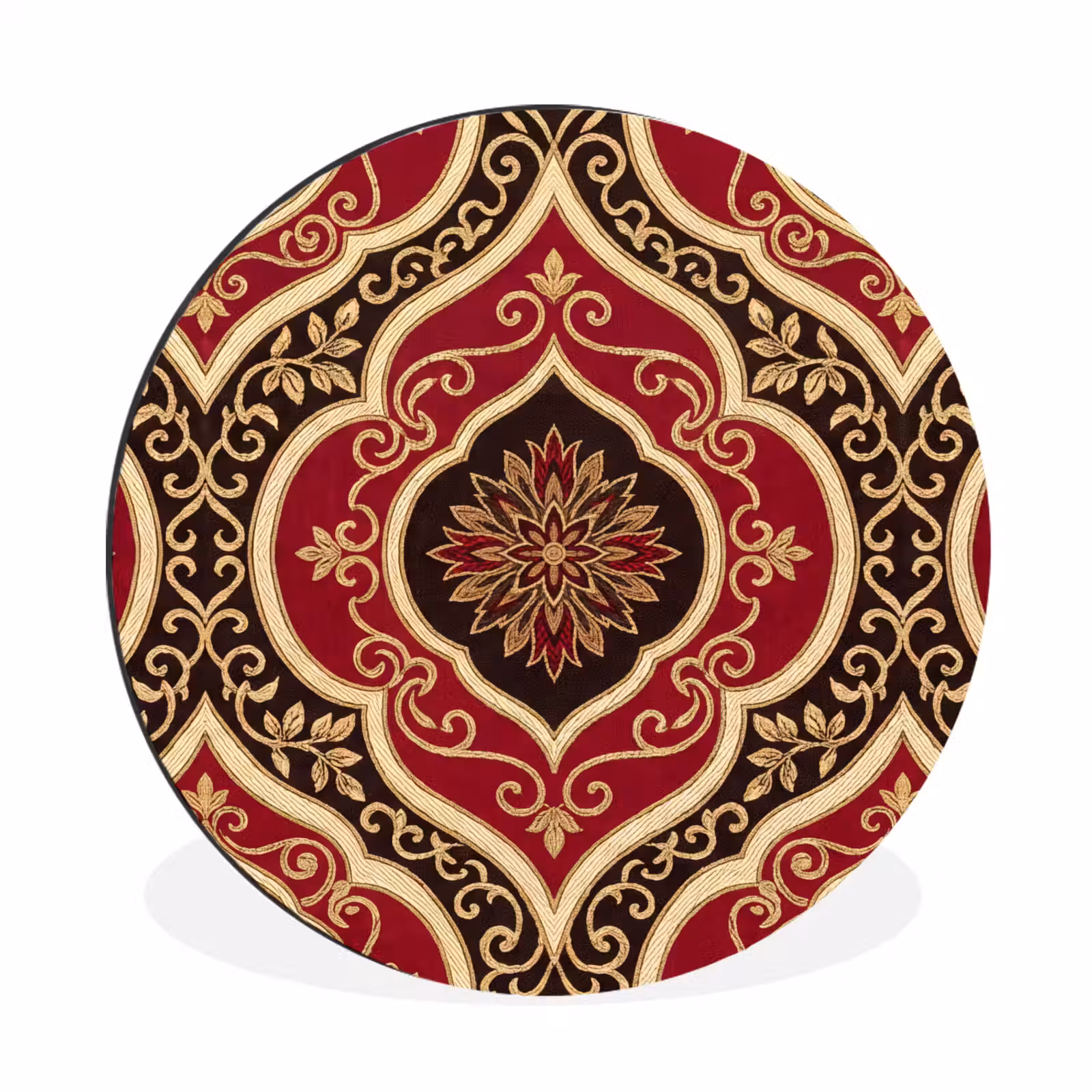 Alu-Dibond-Bild Rund - Muster – Ornament – Barock – Rot – Gold — 1
