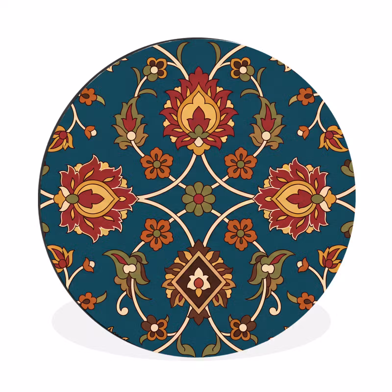 Alu-Dibond-Bild Rund - Ornament – Flora – Traditionell – Klassisch – Blaugrün — 1