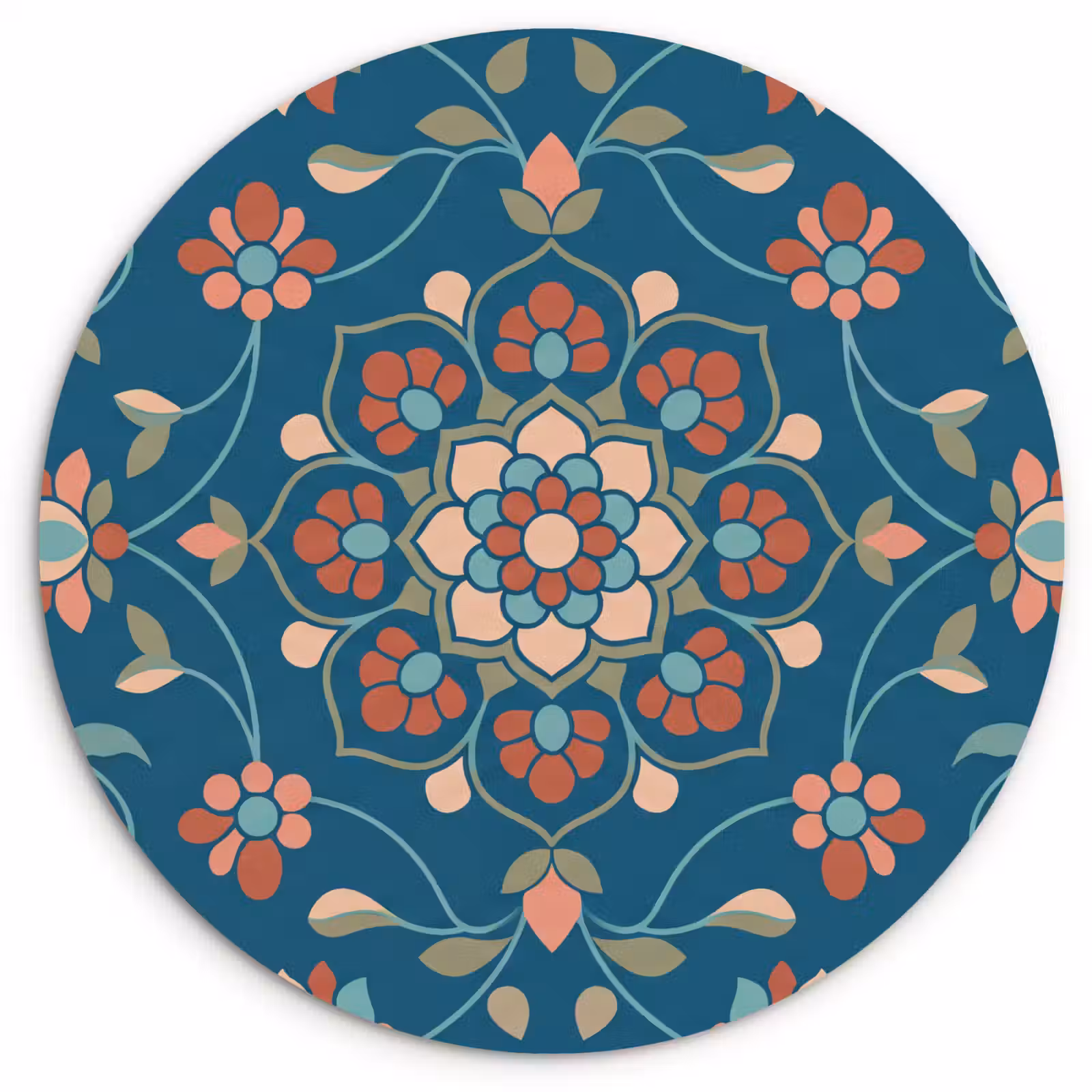 Glasbild Rund - Blumen – Muster – Natur – Ornament – Blau — 1