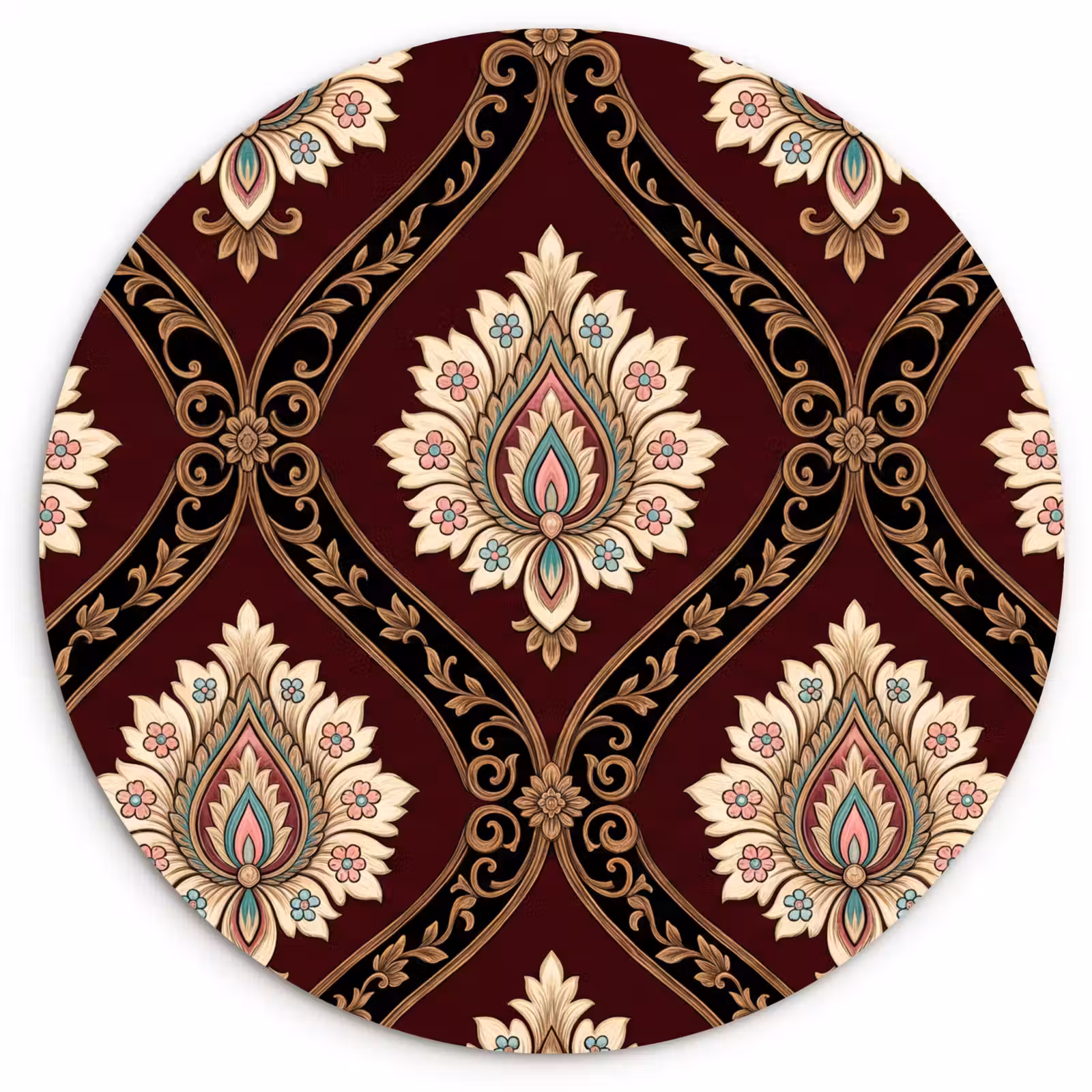 Glasbild Rund - Muster – Blumenmotiv – Dekoration – Klassisch – Rot — 1