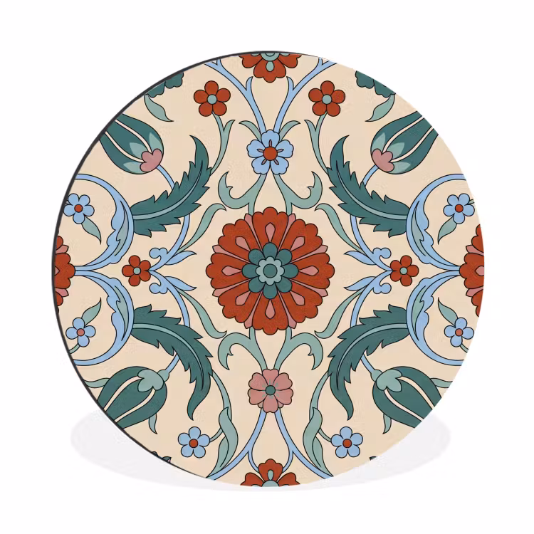 Alu-Dibond-Bild Rund - Blumen – Muster – Klassisch – Dekoration – Farbenfroh — 1