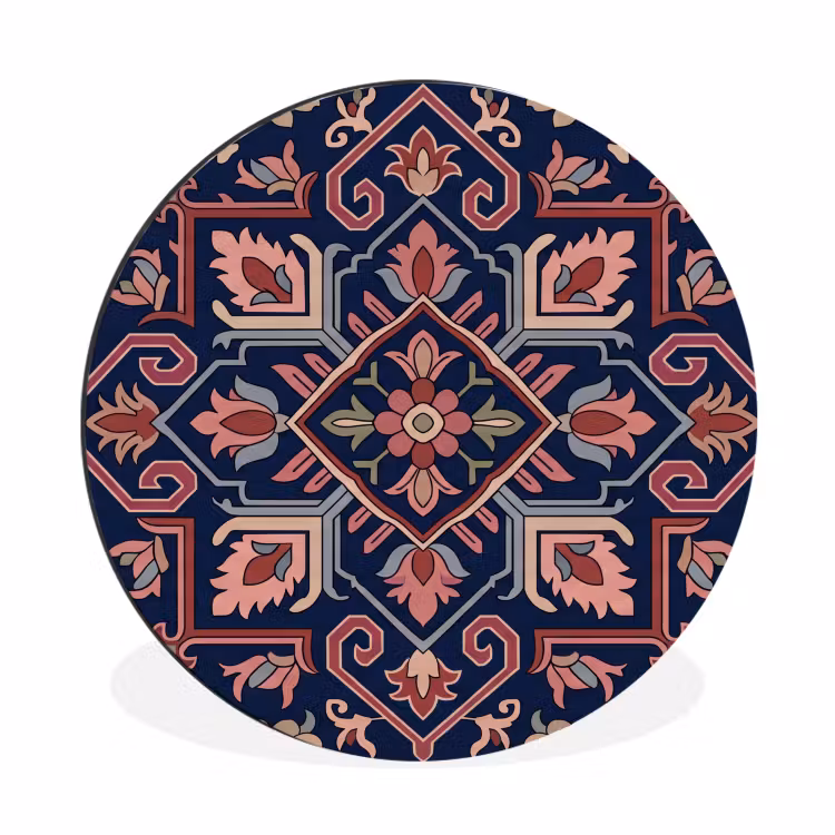 Alu-Dibond-Bild Rund - Muster – Orientalisch – Blumig – Blau – Klassisch — 1