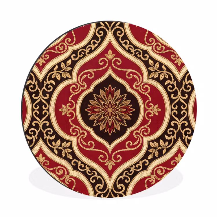 Alu-Dibond-Bild Rund - Muster – Ornament – Barock – Rot – Gold — 1