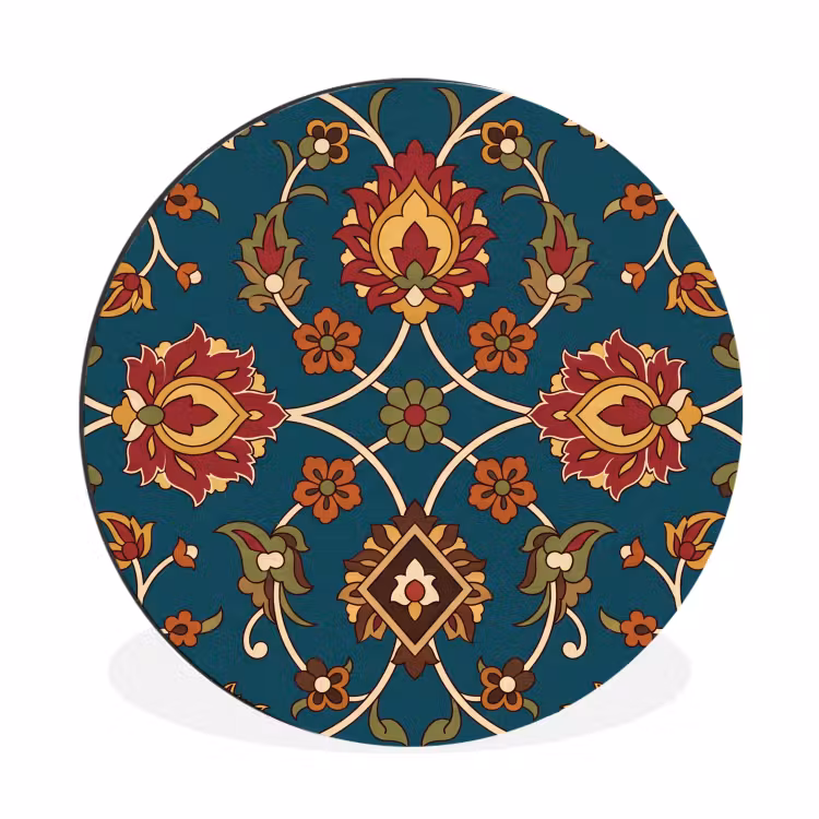 Alu-Dibond-Bild Rund - Ornament – Flora – Traditionell – Klassisch – Blaugrün — 1