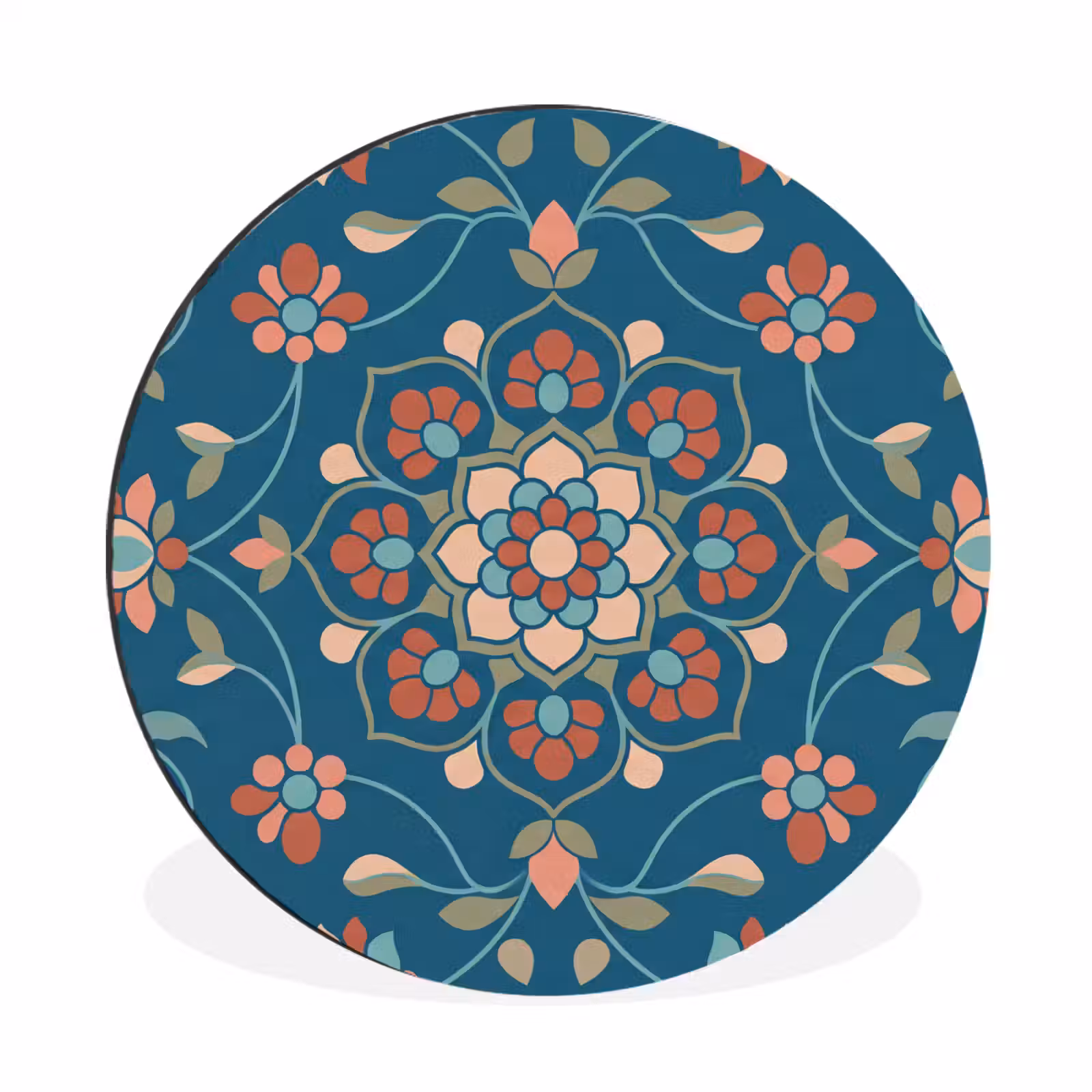 Alu-Dibond-Bild Rund - Blumen – Muster – Natur – Ornament – Blau — 1