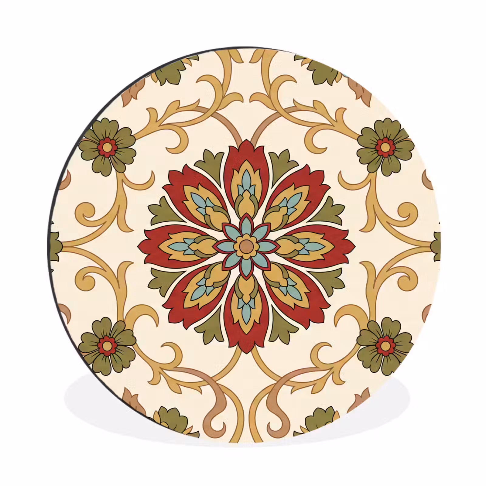 Alu-Dibond-Bild Rund - Muster – Blumen – Ornament – Klassisch – Farbenfroh — 1