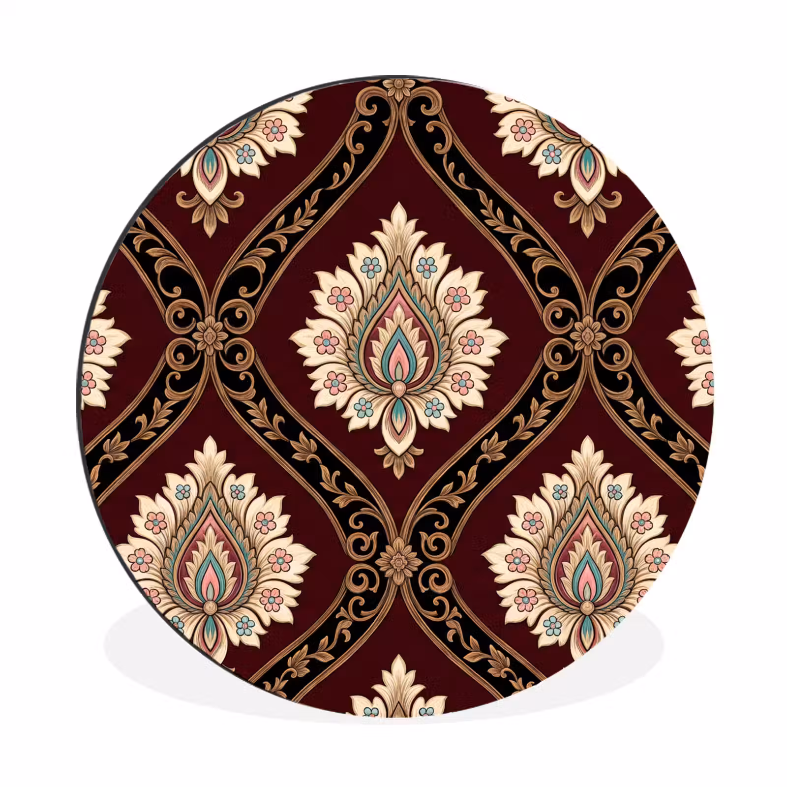 Alu-Dibond-Bild Rund - Muster – Blumenmotiv – Dekoration – Klassisch – Rot — 1