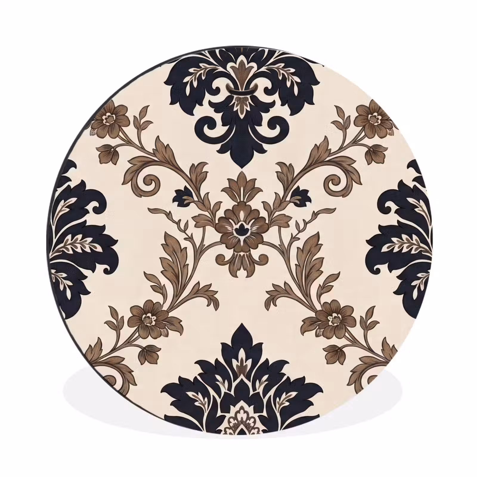 Alu-Dibond-Bild Rund - Muster – Blumenmuster – Klassisch – Beige-Blau — 1