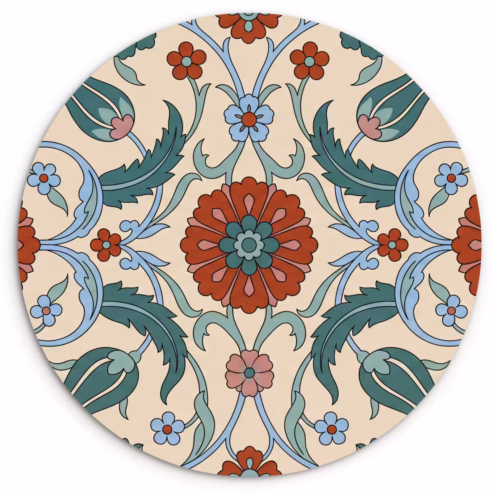 Glasbild Rund - Blumen – Muster – Klassisch – Dekoration – Farbenfroh — 1