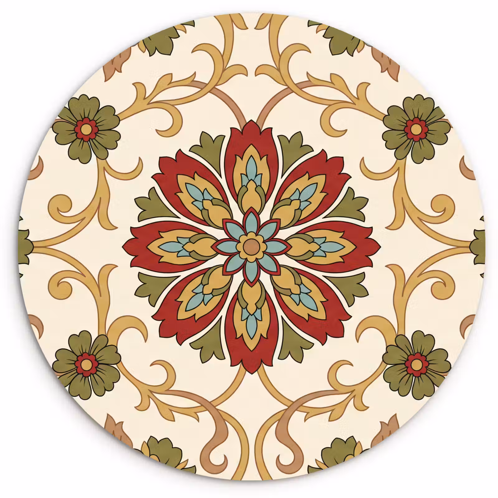 Glasbild Rund - Muster – Blumen – Ornament – Klassisch – Farbenfroh — 1
