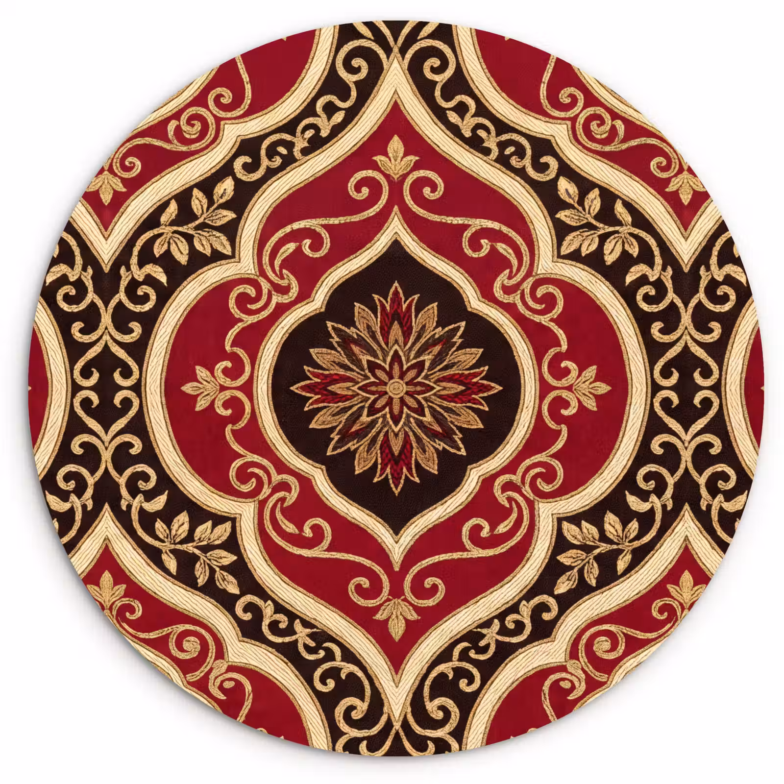 Glasbild Rund - Muster – Ornament – Barock – Rot – Gold — 1