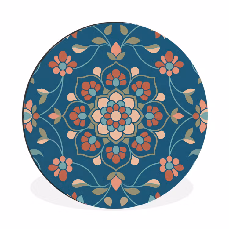 Alu-Dibond-Bild Rund - Blumen – Muster – Natur – Ornament – Blau — 1