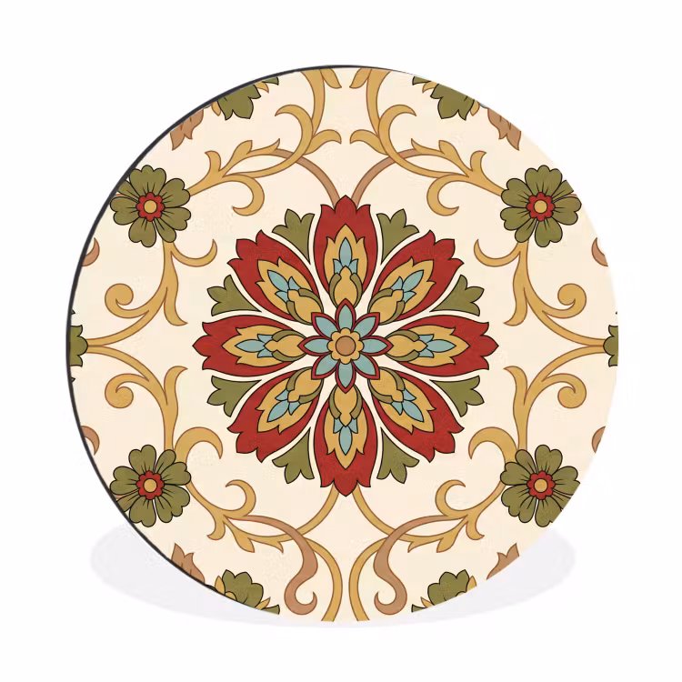 Alu-Dibond-Bild Rund - Muster – Blumen – Ornament – Klassisch – Farbenfroh — 1