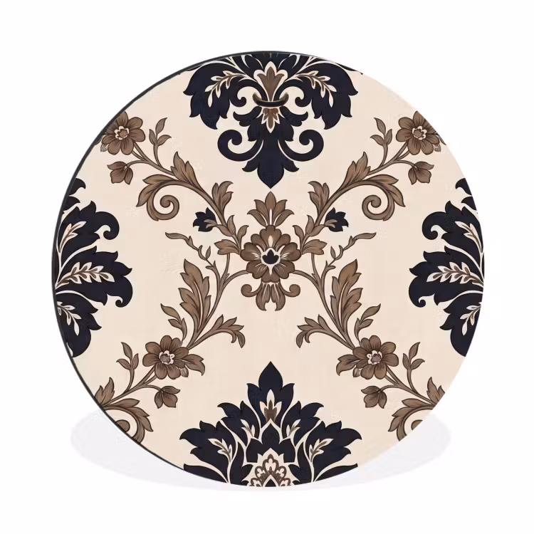 Alu-Dibond-Bild Rund - Muster – Blumenmuster – Klassisch – Beige-Blau — 1