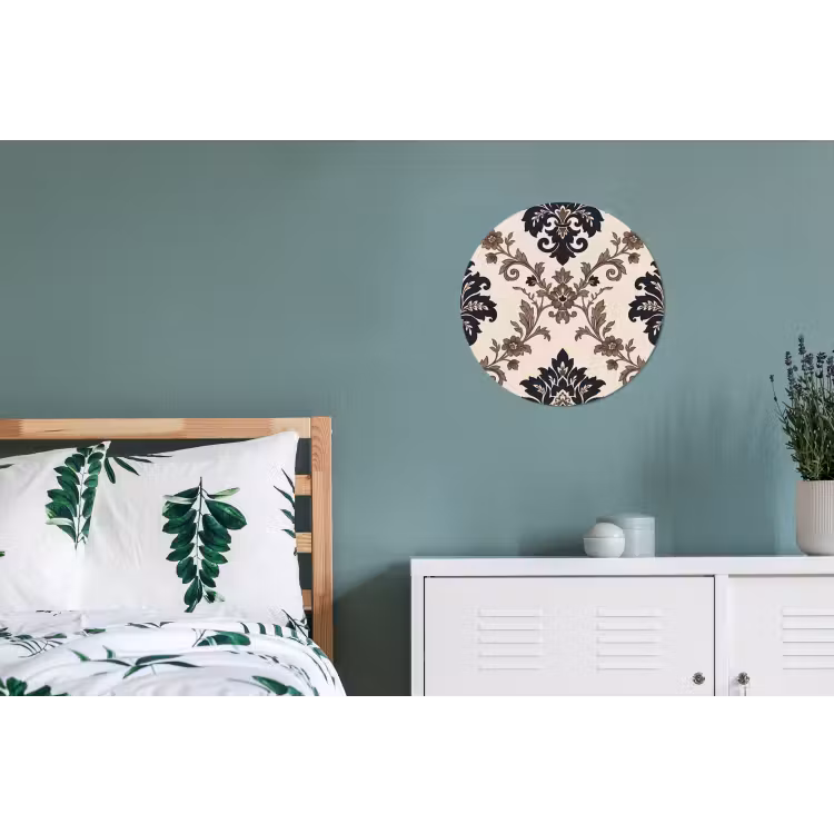 Alu-Dibond-Bild Rund - Muster – Blumenmuster – Klassisch – Beige-Blau — 5