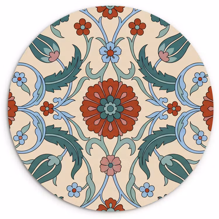 Glasbild Rund - Blumen – Muster – Klassisch – Dekoration – Farbenfroh — 1