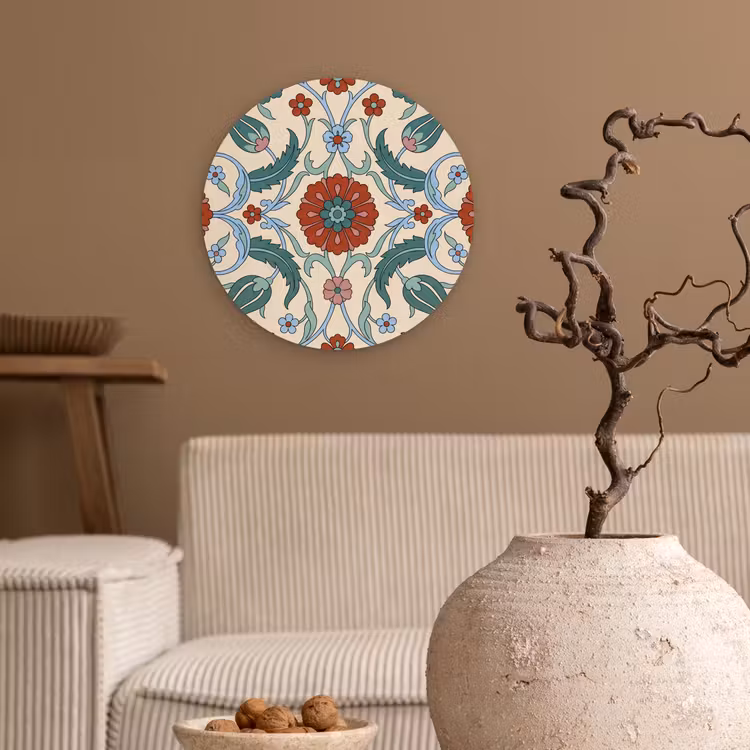 Glasbild Rund - Blumen – Muster – Klassisch – Dekoration – Farbenfroh — 2