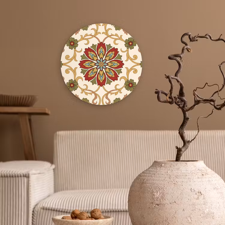 Glasbild Rund - Muster – Blumen – Ornament – Klassisch – Farbenfroh — 2