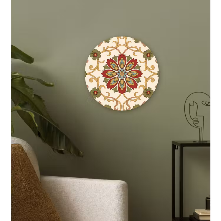 Glasbild Rund - Muster – Blumen – Ornament – Klassisch – Farbenfroh — 3