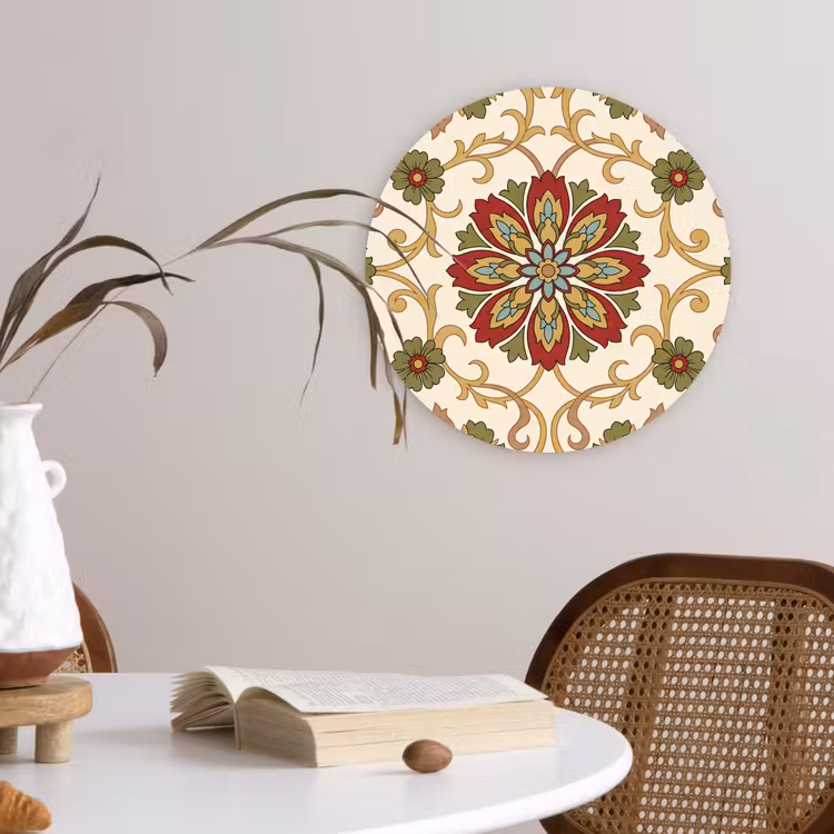 Glasbild Rund - Muster – Blumen – Ornament – Klassisch – Farbenfroh — 4