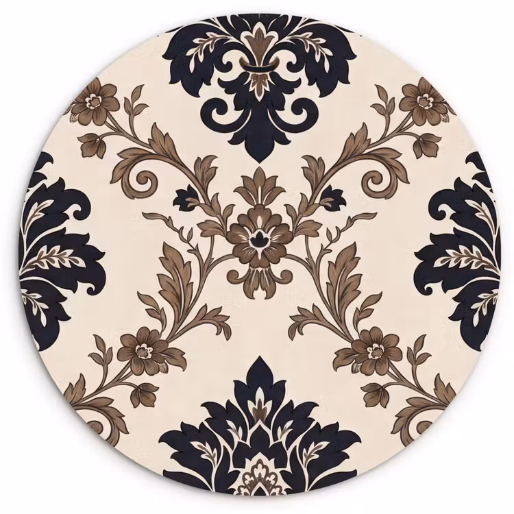 Glasbild Rund - Muster – Blumenmuster – Klassisch – Beige-Blau — 1