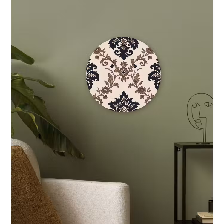 Glasbild Rund - Muster – Blumenmuster – Klassisch – Beige-Blau — 3