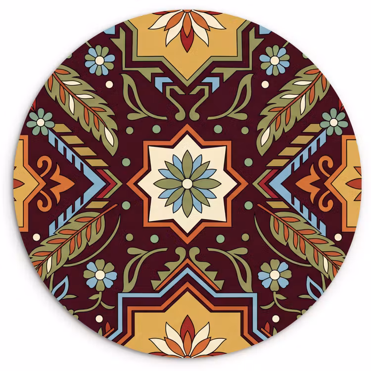 Glasbild Rund - Muster – Floral – Geometrisch – Farbenfroh – Dekoration — 1