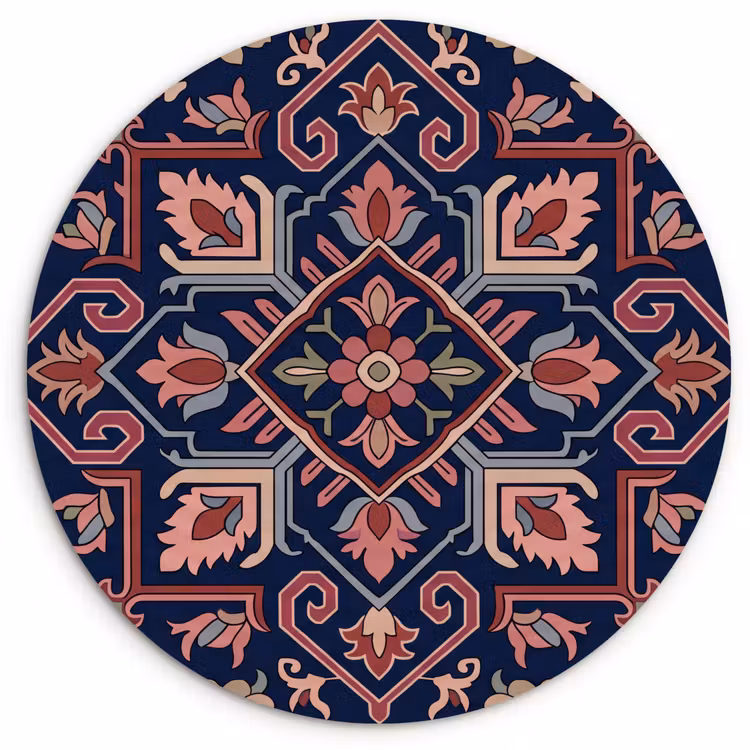 Glasbild Rund - Muster – Orientalisch – Blumig – Blau – Klassisch — 1