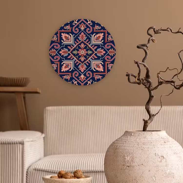 Glasbild Rund - Muster – Orientalisch – Blumig – Blau – Klassisch — 2