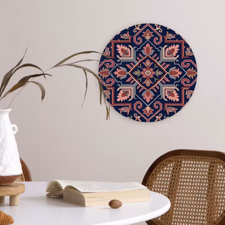 Glasbild Rund - Muster – Orientalisch – Blumig – Blau – Klassisch — 4