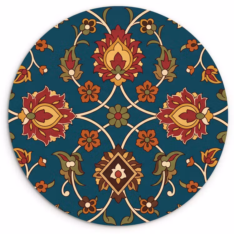 Glasbild Rund - Ornament – Flora – Traditionell – Klassisch – Blaugrün — 1