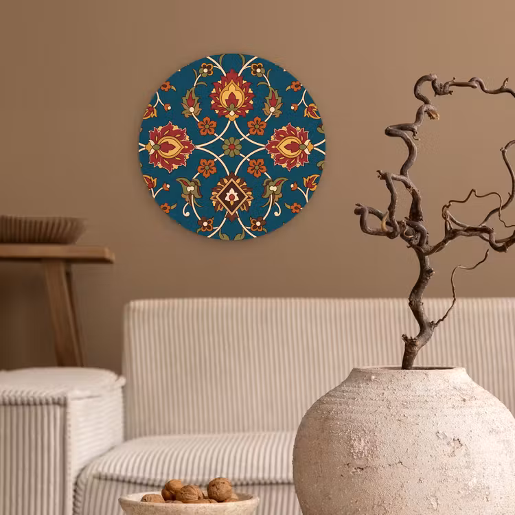 Glasbild Rund - Ornament – Flora – Traditionell – Klassisch – Blaugrün — 2
