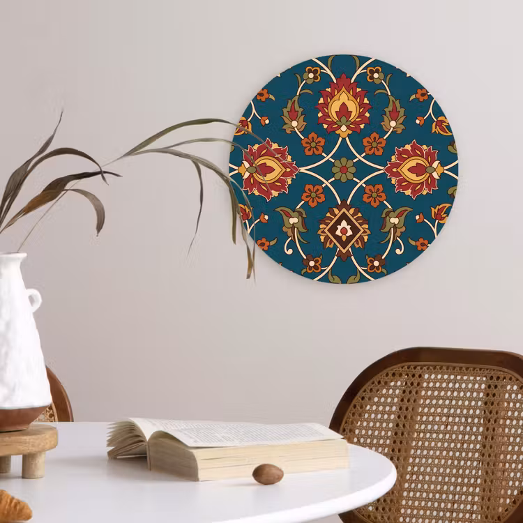 Glasbild Rund - Ornament – Flora – Traditionell – Klassisch – Blaugrün — 4