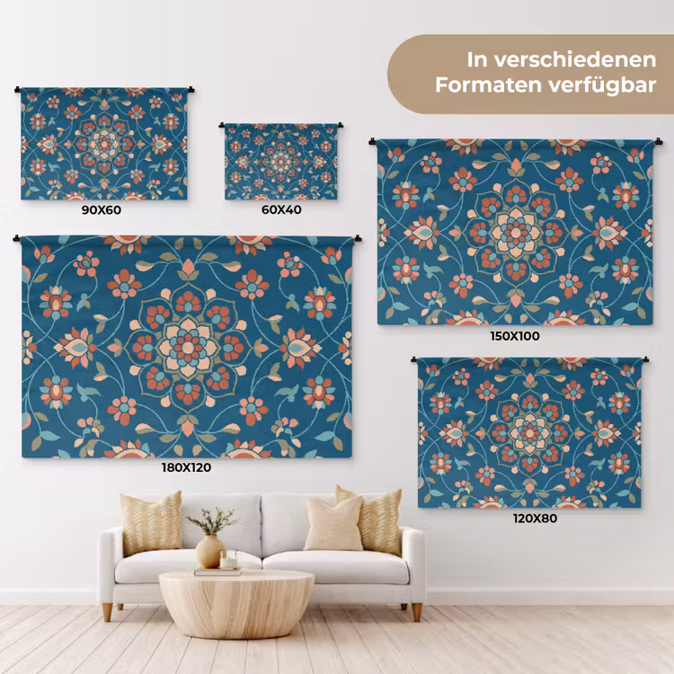 Wandteppich - Blumen – Muster – Natur – Ornament – Blau — 8