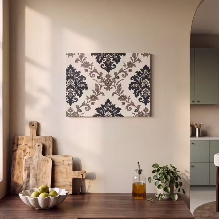 Akustikbild - Muster – Blumenmuster – Klassisch – Beige-Blau — 4