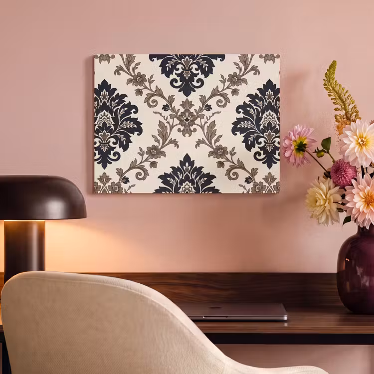 Akustikbild - Muster – Blumenmuster – Klassisch – Beige-Blau — 6