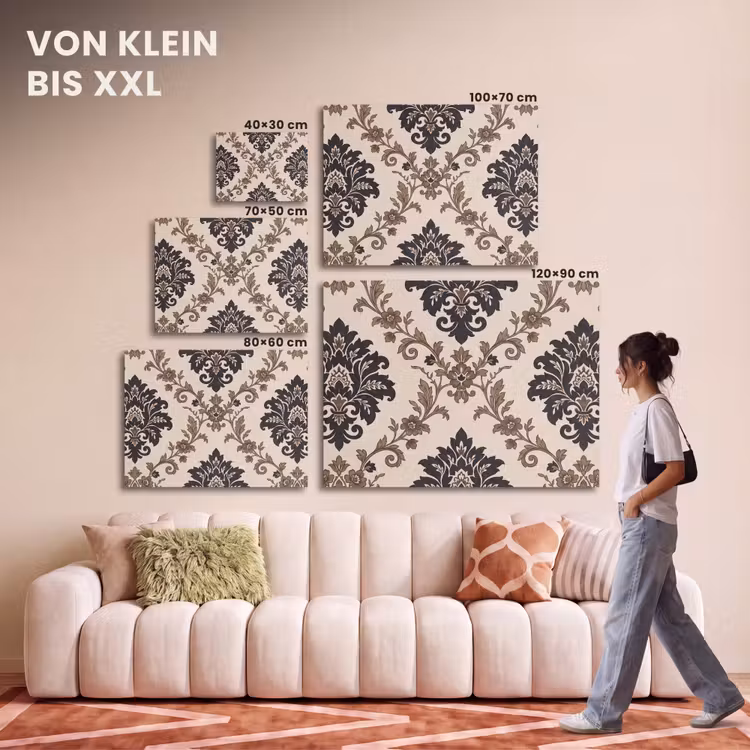 Akustikbild - Muster – Blumenmuster – Klassisch – Beige-Blau — 7