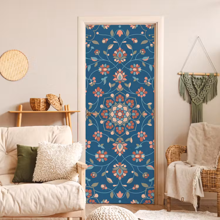 Türtapete - Blumen – Muster – Natur – Ornament – Blau — 3
