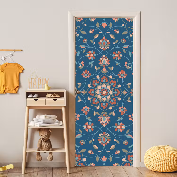 Türtapete - Blumen – Muster – Natur – Ornament – Blau — 5
