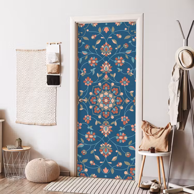 Türtapete - Blumen – Muster – Natur – Ornament – Blau — 7