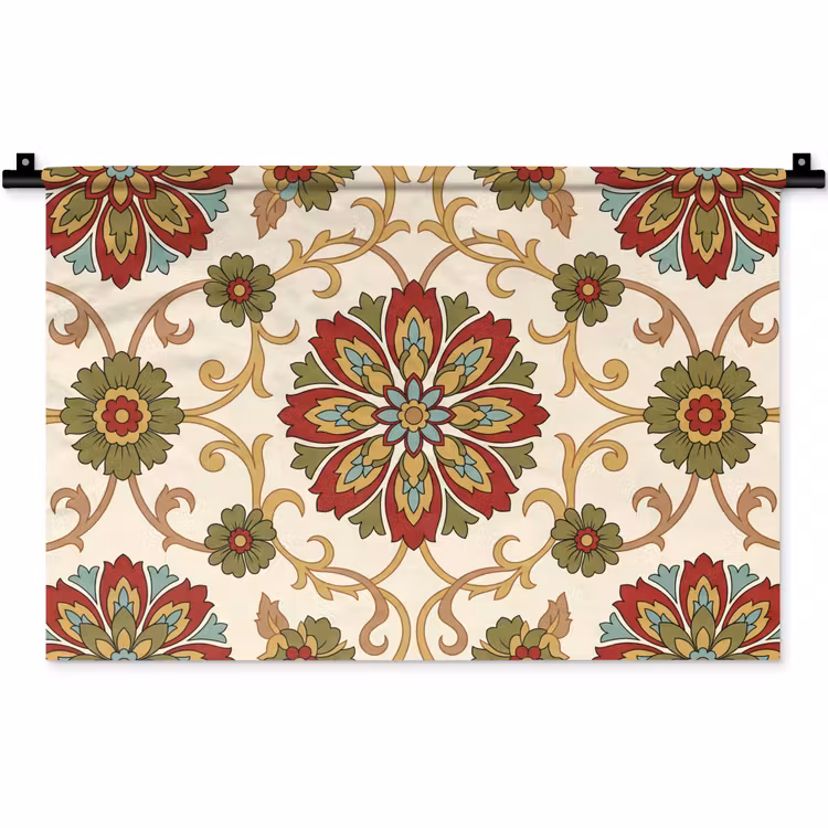 Wandteppich - Muster – Blumen – Ornament – Klassisch – Farbenfroh — 1