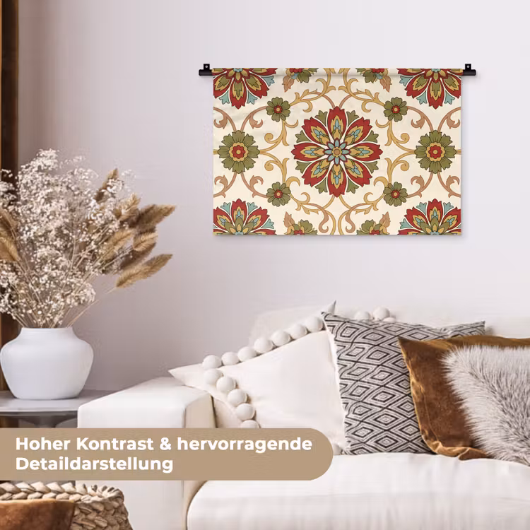 Wandteppich - Muster – Blumen – Ornament – Klassisch – Farbenfroh — 6