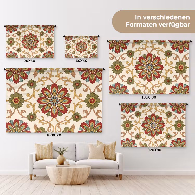 Wandteppich - Muster – Blumen – Ornament – Klassisch – Farbenfroh — 8