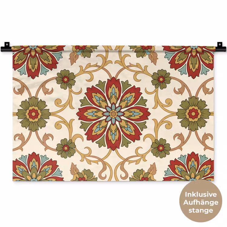 Wandteppich - Muster – Blumen – Ornament – Klassisch – Farbenfroh — 9