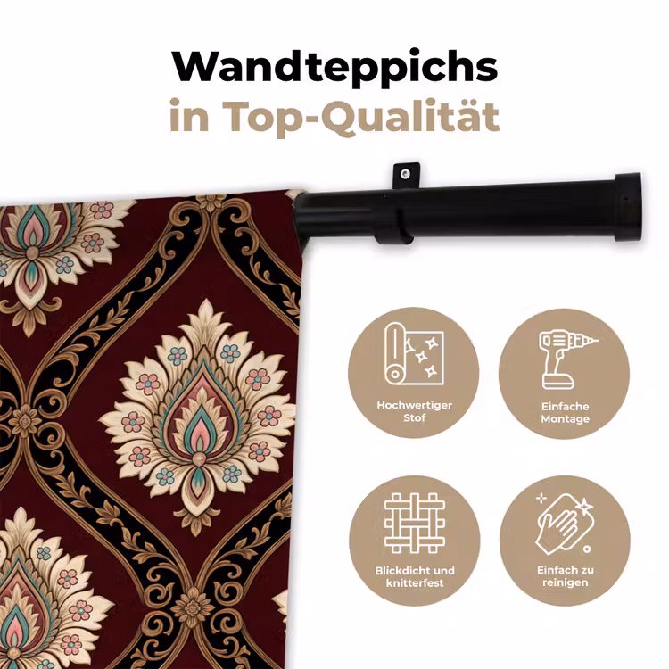 Wandteppich - Muster – Blumenmotiv – Dekoration – Klassisch – Rot — 7