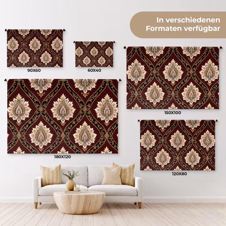 Wandteppich - Muster – Blumenmotiv – Dekoration – Klassisch – Rot — 8