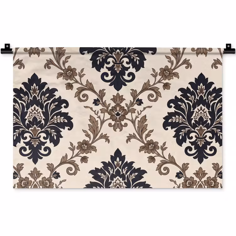 Wandteppich - Muster – Blumenmuster – Klassisch – Beige-Blau — 1