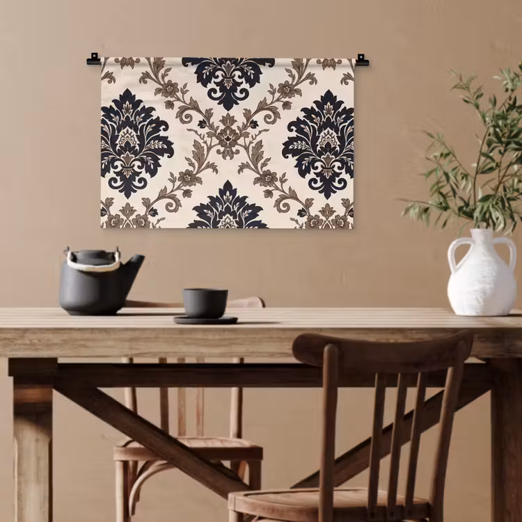 Wandteppich - Muster – Blumenmuster – Klassisch – Beige-Blau — 3