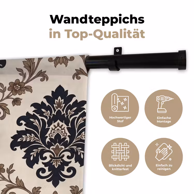Wandteppich - Muster – Blumenmuster – Klassisch – Beige-Blau — 7